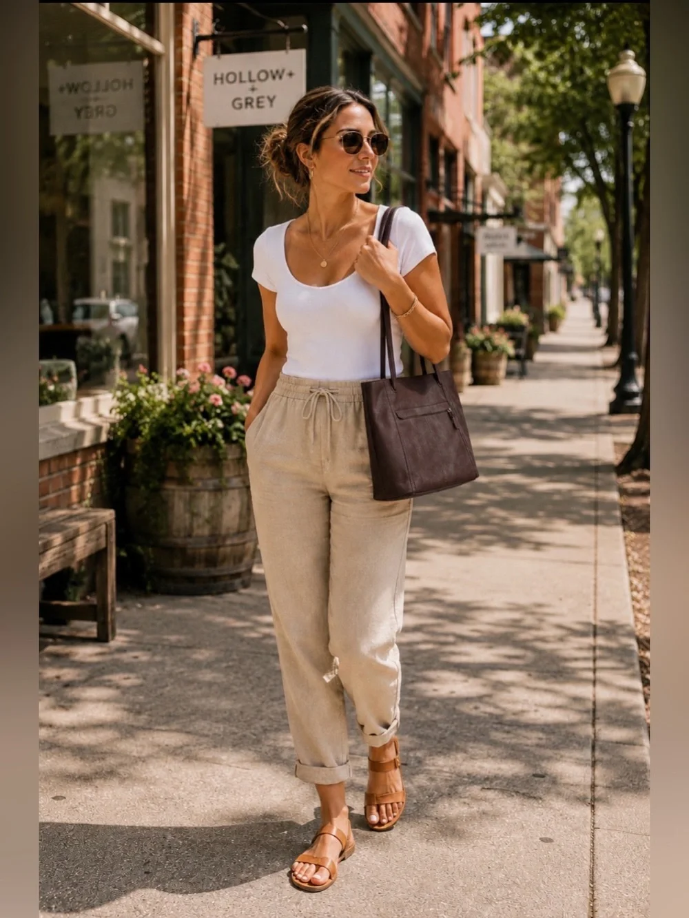 Brown Solid‎ Tote Shoulder Bag Zip Closure Removable Pouch Pockets